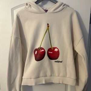 Edikted Cream Hoodie with Cherry Graphic